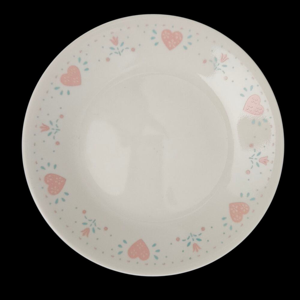Corelle by Corning Pink Hearts Floral Dessert Plates Set of 4 Vintage USA